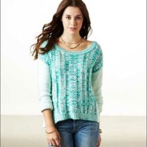 NWOT American Eagle Teal Green Cable Knit Sweater